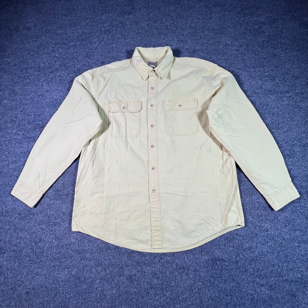 Vintage LL Bean Button Up Shirt Mens L Yellow Cotton 270133 Regular Fit